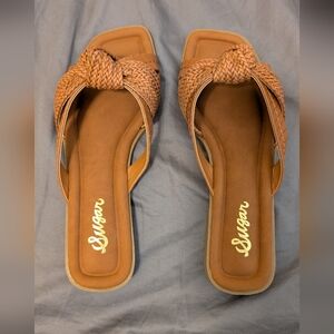 Sugar - Women's Cognac Colored Woven Sandals (Never Worn)